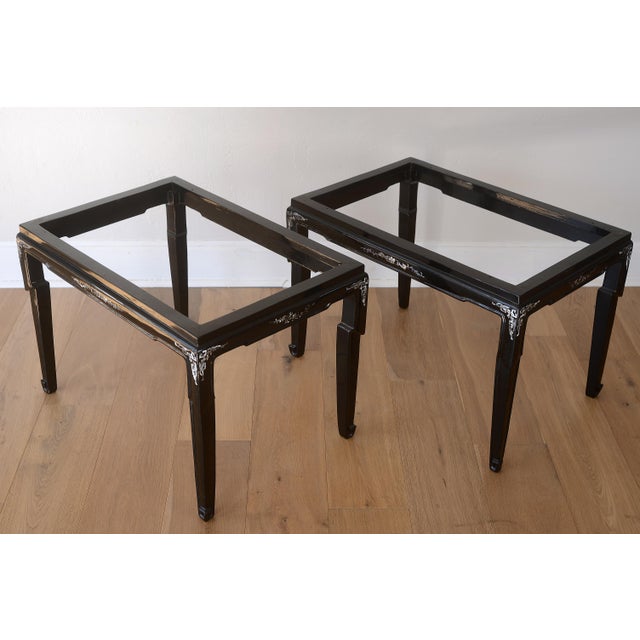 Vintage 1960s Vietnamese Black Lacquer & Mother of Pearl Side Tables - A Pair For Sale - Image 10 of 17