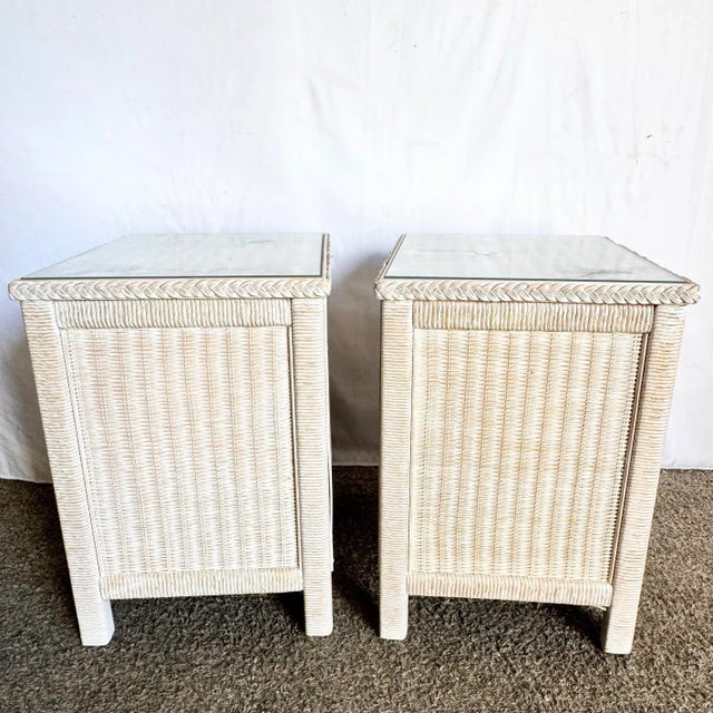 1980s Costal White Washed Henry Link Wicker Nightstands by Henry Link - A Pair For Sale - Image 5 of 6
