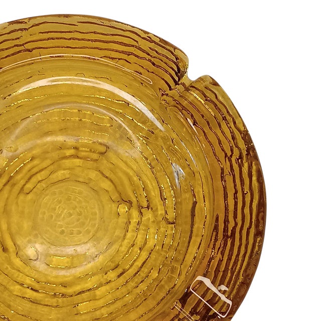 Vintage Mid-Century Honey Anchor Hocking Golden Amber Glass Round Ripple Ashtray Trinket Dish or Catchall For Sale - Image 4 of 9