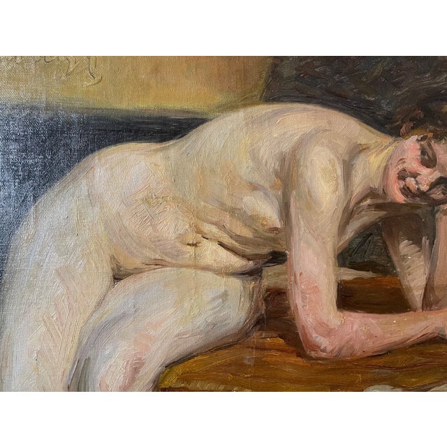 Antique Orig. Frederik Lange Oil on Canvas Nude Lady Study Painting Expressive For Sale - Image 11 of 14