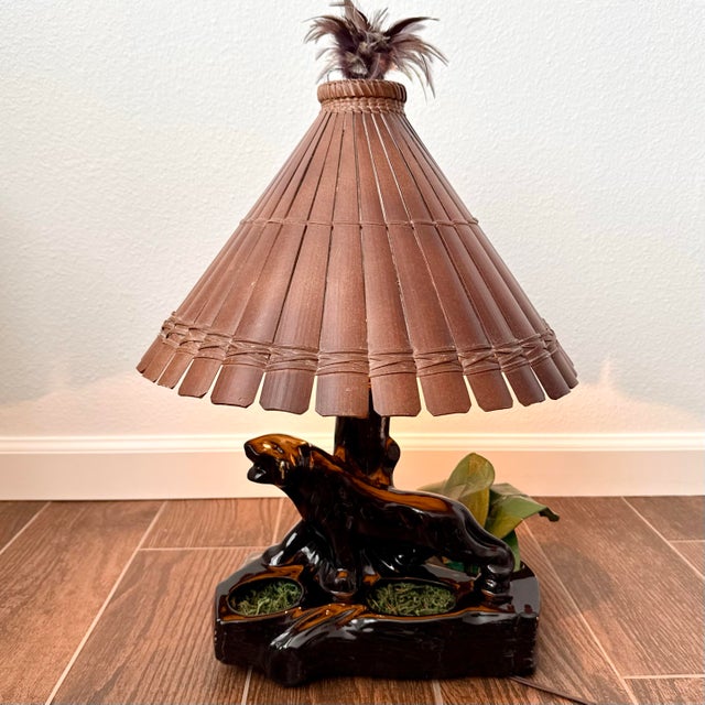 Mid 20th Century Kitsch Black Panther Ceramic Planter / Lamp Vintage Retro Tiki Style For Sale - Image 4 of 11
