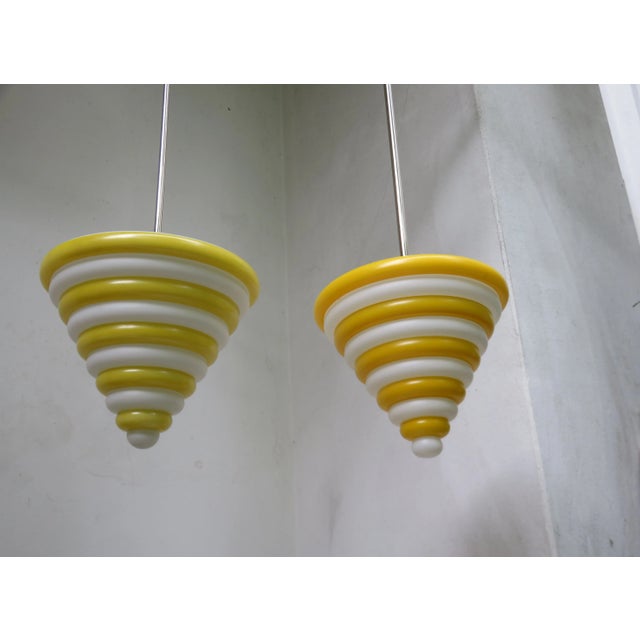 Vintage Bauhaus Flashed Glass and Chrome Ceiling Lamps, Set of 2 For Sale - Image 4 of 18