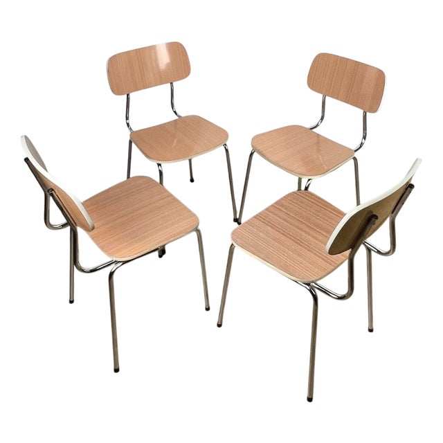 Salmon Beige Formica Chairs with Striped Pattern, 1960s, Set of 4 For Sale