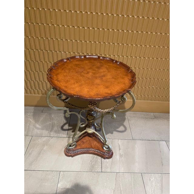 Late 20th Century Late 20th Century French Style Mixed Metal and Scalloped Wood Top Accent Table For Sale - Image 5 of 11