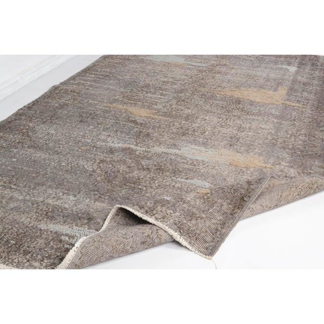 Greige Mid 20th Century Earthy Beige & Soft Blue Accents Rug For Sale - Image 8 of 11