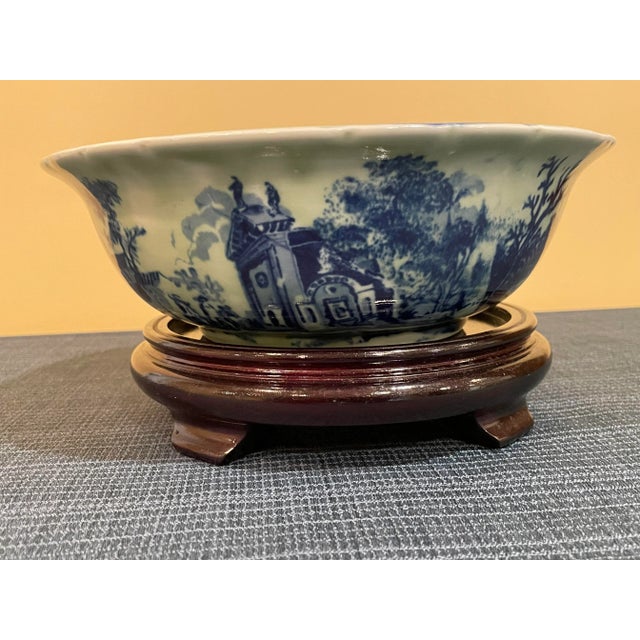Blue Vintage Victoria Ironstone Large Decorative Bowl With Celadon Glaze For Sale - Image 8 of 11