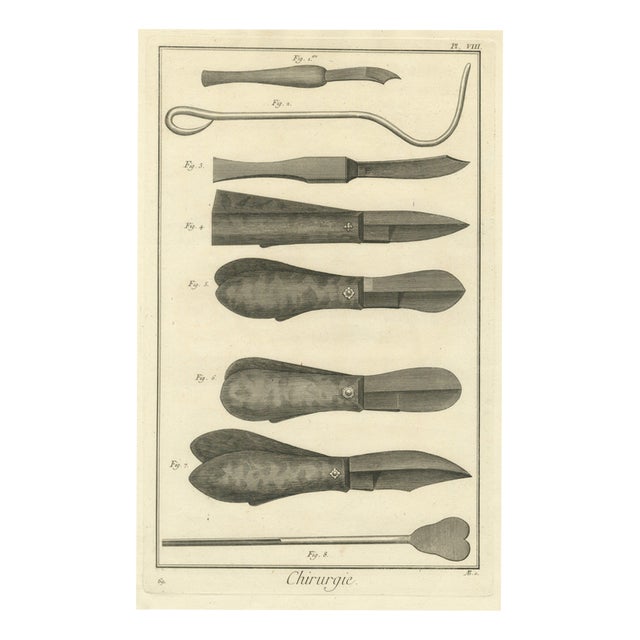 Antonio Baratti, Folding Surgical Knives, Diderot Chirurgie Plate Viii, 1772, Engraving For Sale