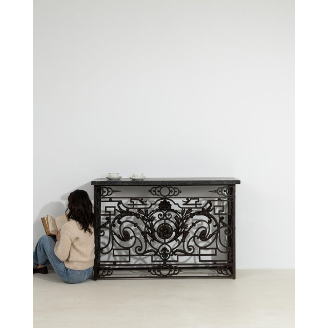 Neoclassical Wrought Iron Console With Belgian Bluestone For Sale - Image 10 of 12