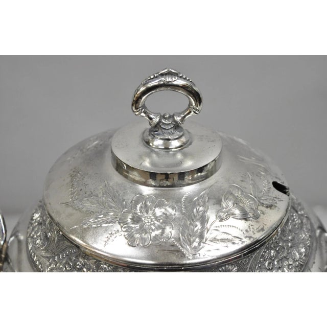 Victorian Antique Mead & Robbins Victorian Silver Plated Floral Repousse Fancy Soup Tureen For Sale - Image 3 of 13