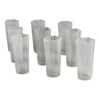 Vintage Reticello Glasses by Carlo Scarpa for Venini, 1938, Set of 9 For Sale