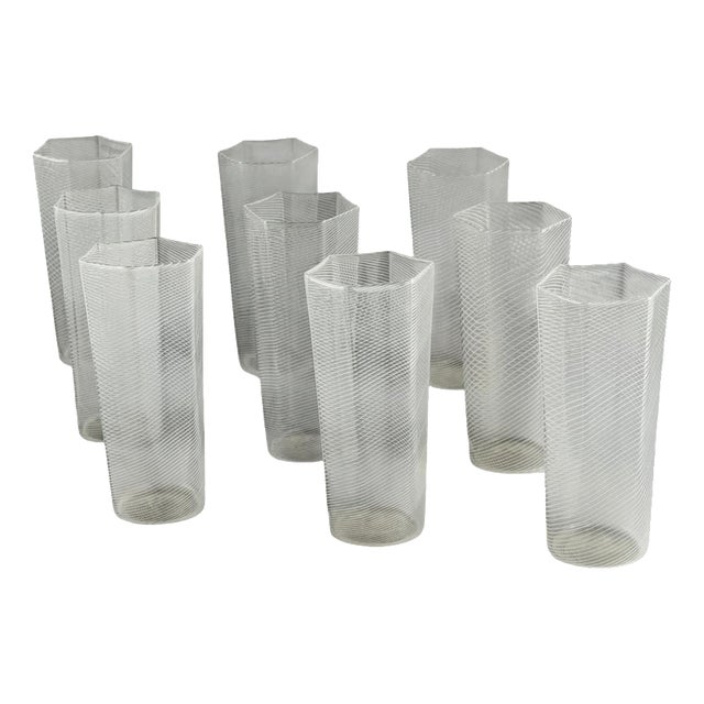 Vintage Reticello Glasses by Carlo Scarpa for Venini, 1938, Set of 9 For Sale
