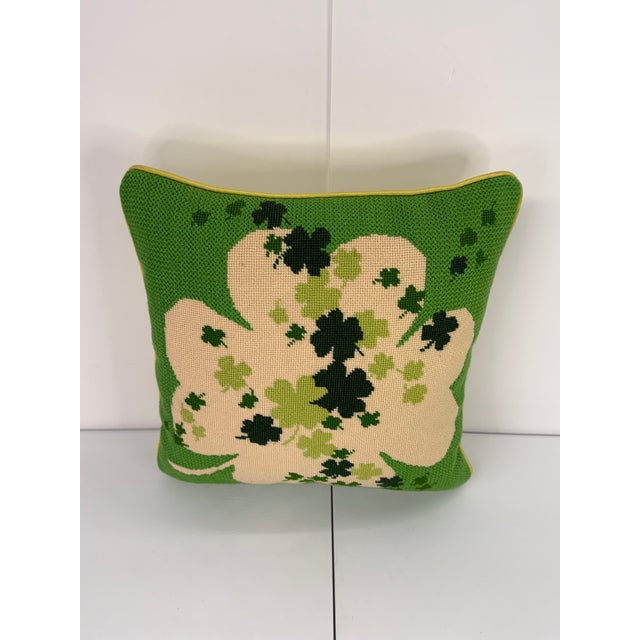 Vintage Shamrock accent pillow is green and cream. Featuring a handmade hooked wool construction in multiple shades of...