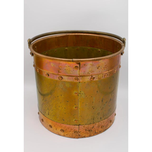 1920s Antique Traditional Brass and Copper Bucket For Sale - Image 5 of 12