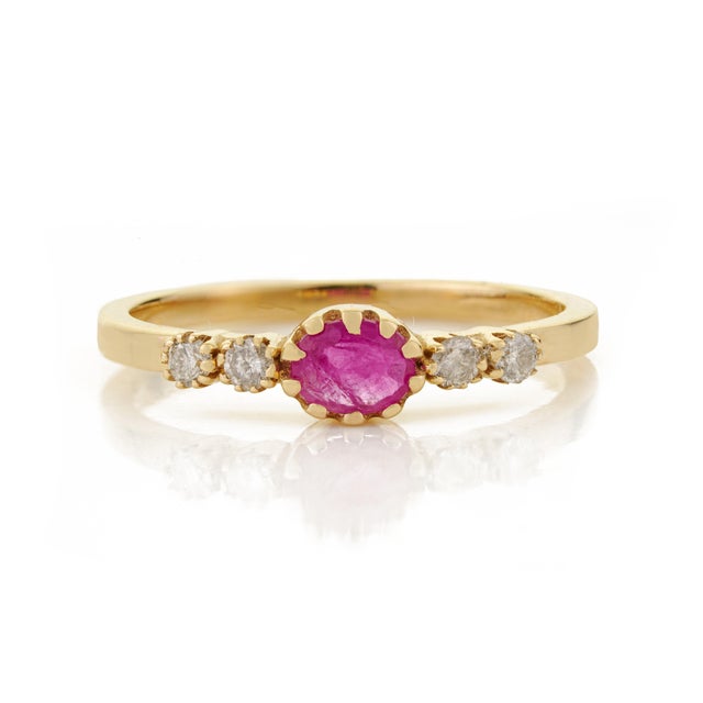 Not Yet Made - Made To Order Ruby and Diamond Five-Stone Engagement Band Size 6 in 14k Solid Gold For Sale - Image 5 of 16