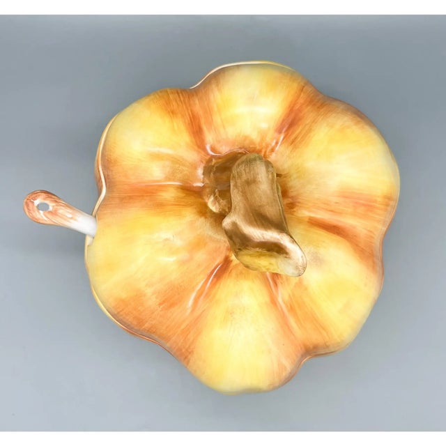 Vintage Italian Hand-Painted Pumpkin Tureen With Ladle – Majolica / Country French / Farmhouse Cottage For Sale In Houston - Image 6 of 14