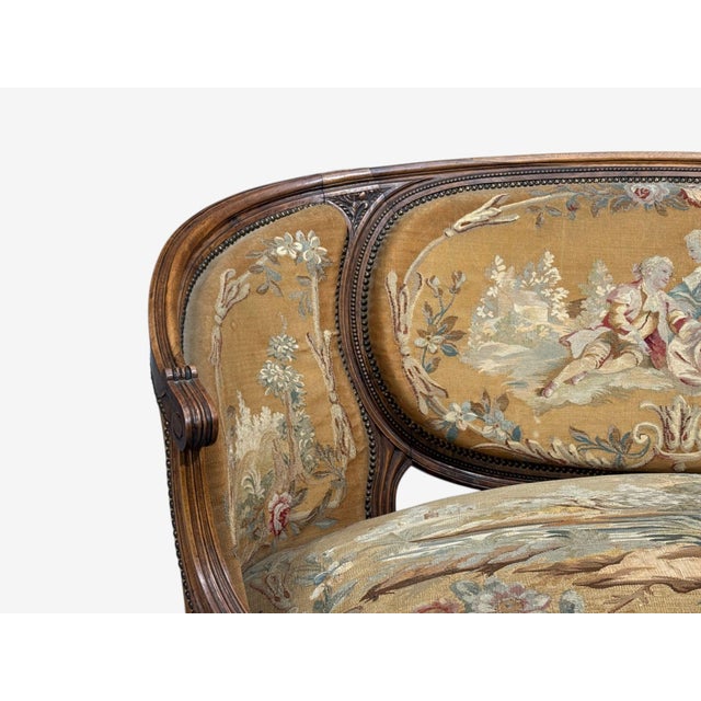 Wood Louis XVI Style, Canape or Settee, Tapestry, Walnut, France, 20th C. For Sale - Image 7 of 12