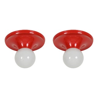 Red Light Ball Wall Lamps in Glass and Metal by Castiglioni for Flos, Italy, 1970s, Set of 2 For Sale