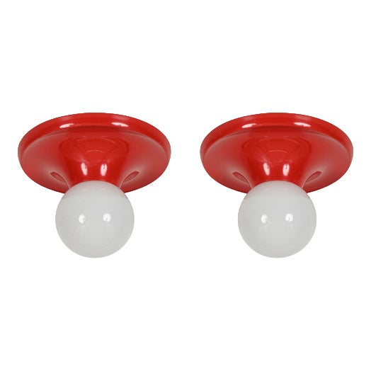 Red Light Ball Wall Lamps in Glass and Metal by Castiglioni for Flos, Italy, 1970s, Set of 2 For Sale