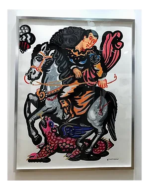 Rider and the Pink Dragon, Pop Art Contemporary Style, Classical Bold Painting, 2018