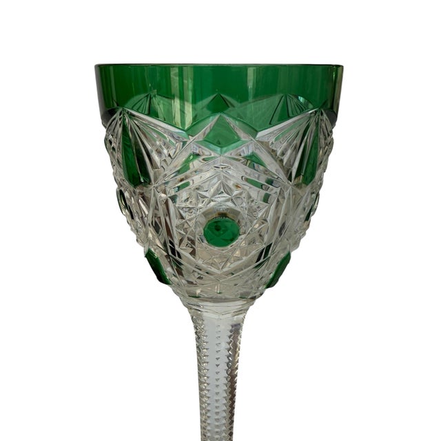 French Rare Baccarat French Cut Crystal Green Lagny Hock Wine Stem For Sale - Image 3 of 5