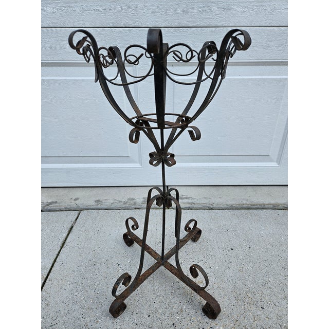 Vintage Scrolled Metal Garden Plant Stand For Sale - Image 10 of 11