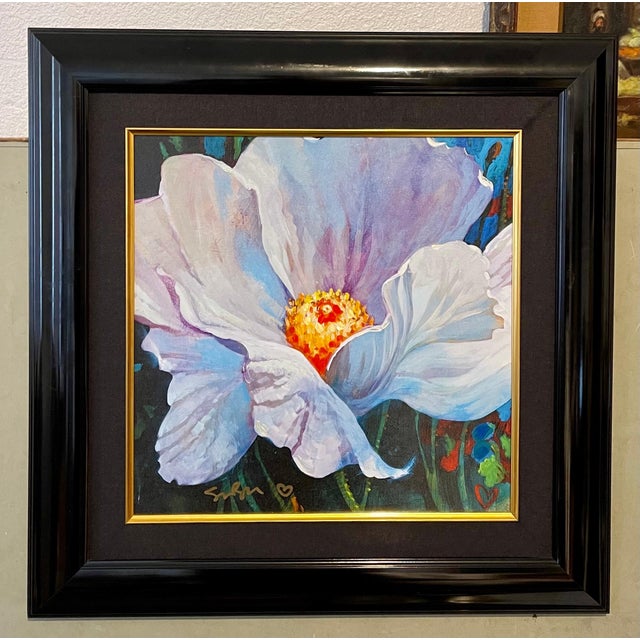 Green Simon Bull, Vibrant Pop Art Flower Original Simon Bull Floral Giclee Canvas Painting Edition For Sale - Image 8 of 9