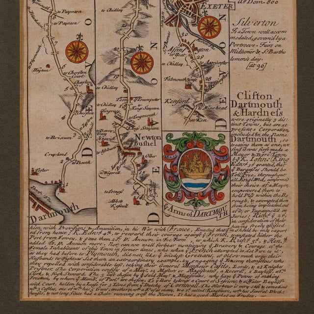 Early 18th Century 1700's Antique Coaching Road Map, South Devon For Sale - Image 5 of 12