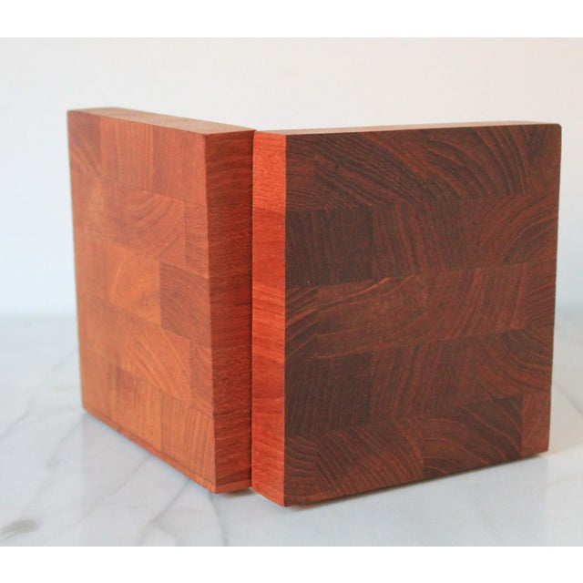 Mid-Century Square Butcher Block Wood Bookends For Sale - Image 4 of 10