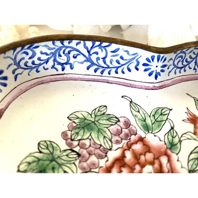 Chinese C1950 Chinese Enameled Butterfly-Shape Pin Tray, Peonies, Polychrome Enamel 6" For Sale - Image 3 of 15