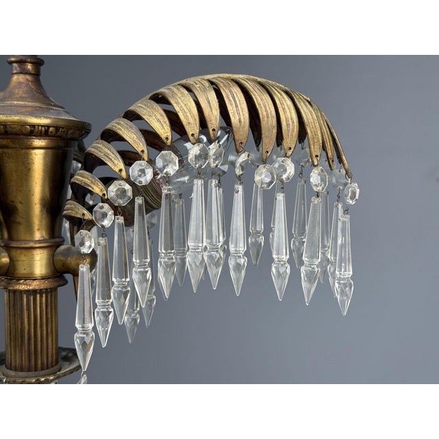 Gold Maison Jansen Style, Palm Leaf Chandelier, Gilt Bronze, Crystal, France, 1940s For Sale - Image 8 of 18