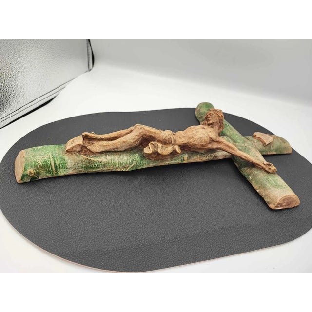 Brown Pre-War Hanging Cross in Plaster, 1920s For Sale - Image 8 of 9