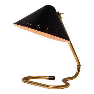 1950s Erik Warna 'Gk14' Black and Brass Perforated Shade Table Lamp For Sale