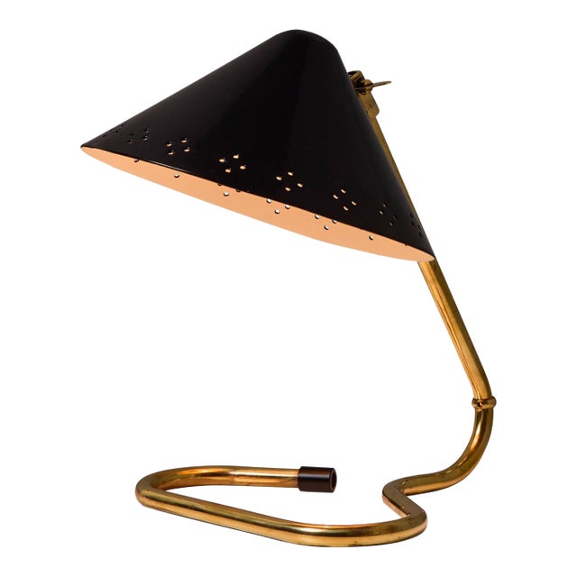 1950s Erik Warna 'Gk14' Black and Brass Perforated Shade Table Lamp For Sale
