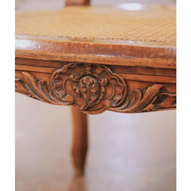 Pair Mid-Century French Louis XV Style Walnut Caned and Leather Desk Armchairs For Sale - Image 10 of 13