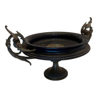 Antique 19th C. Neoclassical Grrek Revival Bronze Tazza Centerpiece Compote Dish With Central Classical Relief Medallion For Sale