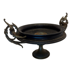 Antique 19th C. Neoclassical Grrek Revival Bronze Tazza Centerpiece Compote Dish With Central Classical Relief Medallion