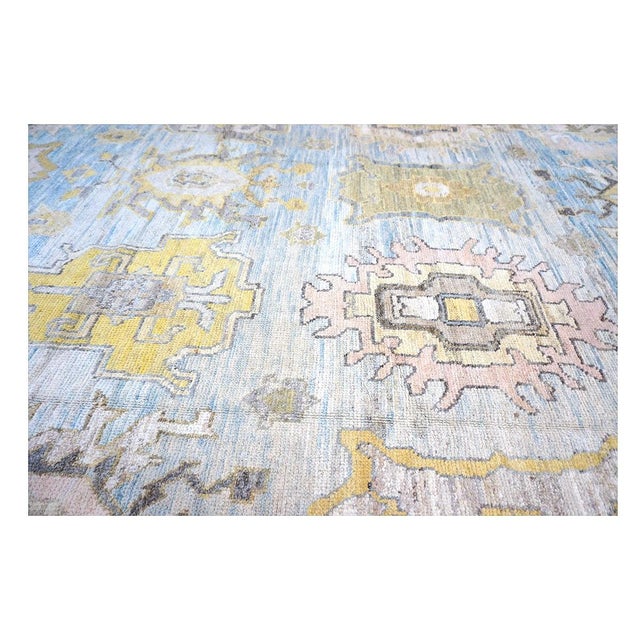 21st Century Turkish Oushak Wool 11x17 Light Blue,Yellow & Ivory Handmade Area Rug #1144131 For Sale - Image 10 of 13