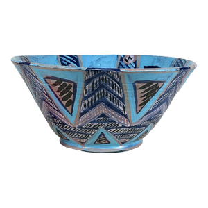 Vintage 16" Abstract Blue Art Pottery Centerpiece Bowl