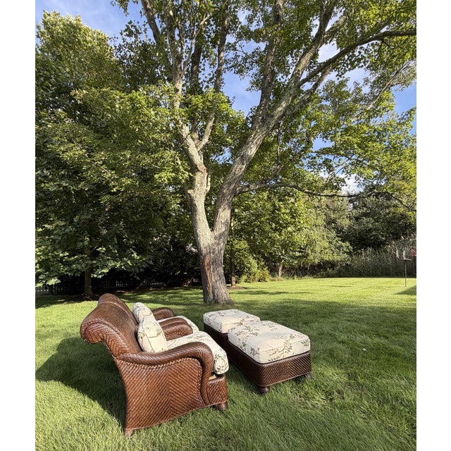 Mark Hampton for Hickory Chair Woven Lounge Chairs & Ottomans in Colefax & Fowler—Set of 2 For Sale - Image 16 of 18