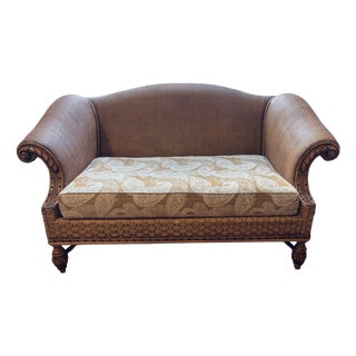 Vintage British Colonial Tommy Bahama Style Woven Rattan Loveseat For Sale