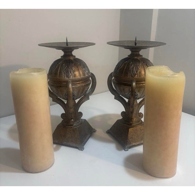 Vintage Solid Bronze Candle Holders- Pair - Abel Castings - Neoclassical Empire Style For Sale In Philadelphia - Image 6 of 11