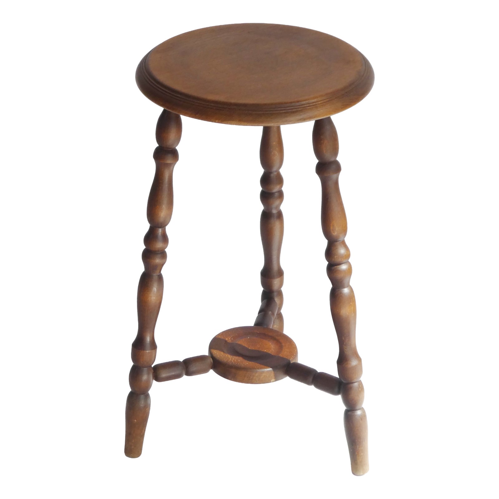 Antique English Round Carved Wooden Bobbin Stool, 1920s | Chairish