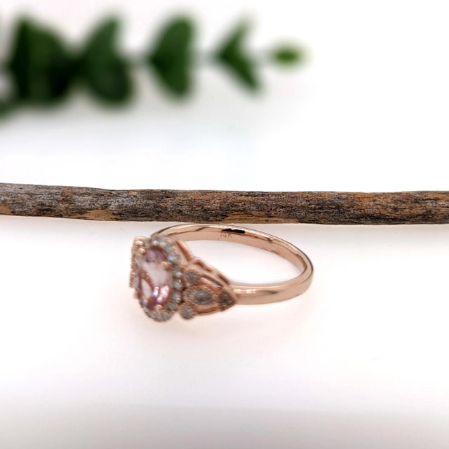 Pink Morganite W Natural Diamond Accents in Solid 14k Rose Gold Oval Size 6.75 For Sale In Columbus - Image 6 of 6