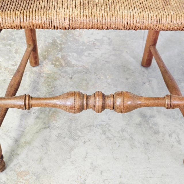 Set of Six French Country Rustic Ladderback Dining Chairs With Woven Rush Seats For Sale - Image 15 of 16