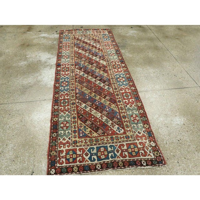 Early 20th Century Handmade Caucasian Kazak Runner with a Tribal Design For Sale - Image 9 of 10