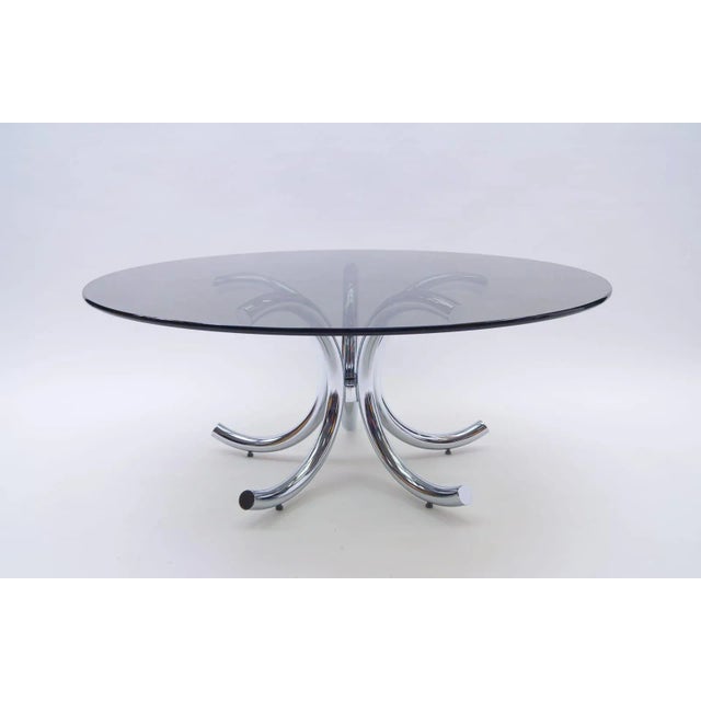 Glass Round Chrome & Smoked Glass Coffee Table, 1970s For Sale - Image 7 of 7