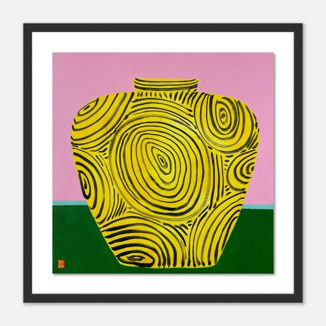Jelly Chen Yellow Vase by Jelly Chen in Black Framed Paper, Large Art Print For Sale - Image 4 of 4