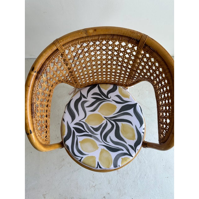 Wood 1970s Rattan Chair With Patterned Cushion For Sale - Image 7 of 7