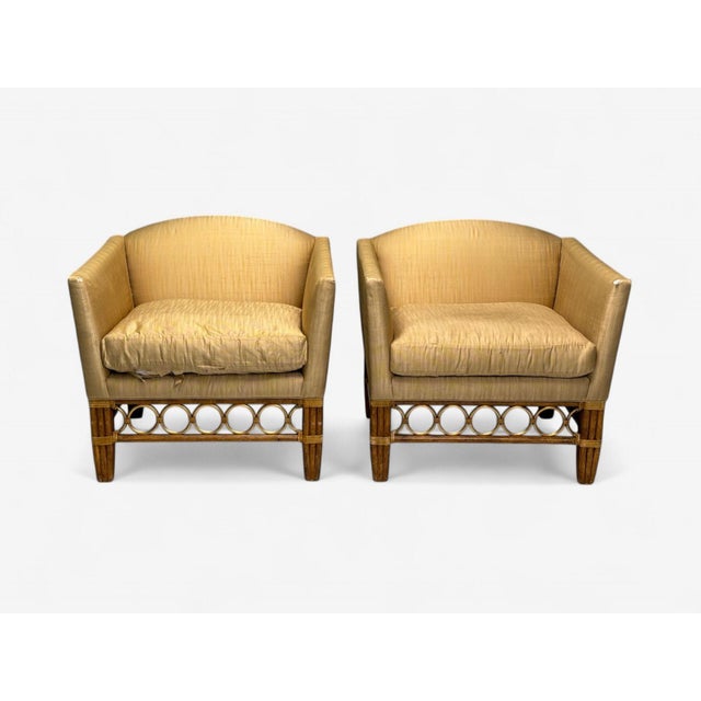 Mid-Century Modern McGuire, Bamboo, Rattan, Fabric, Large Lounge Chairs, Usa, 1960sn- Set of 2 For Sale - Image 3 of 9