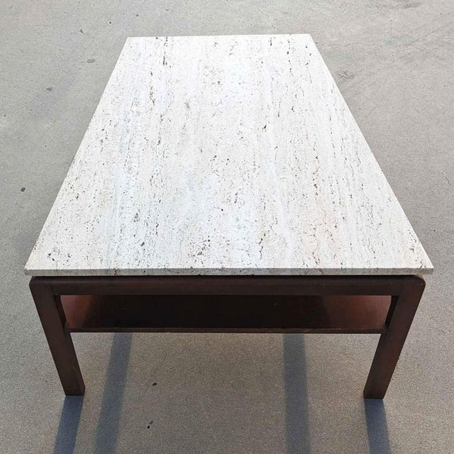 White Mid-Century Modern Travertine Top Side Table in Walnut, 1970s For Sale - Image 8 of 9